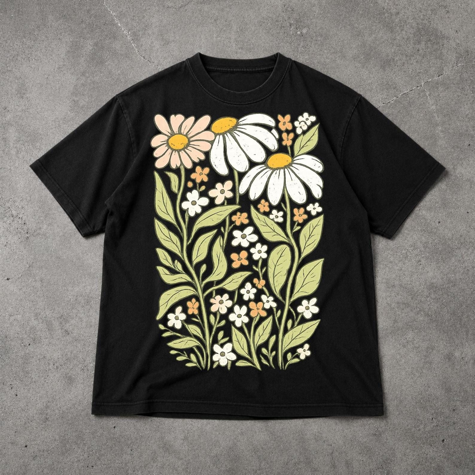 Vintage Floral T Shirt, Boho Wildflower Graphic Tee, Botanical Garden Aesthetic Shirt S