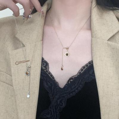 Elegant Maillard Brown Sun Tassel Necklace: High-End European & American Light Luxury Clavicle Chain