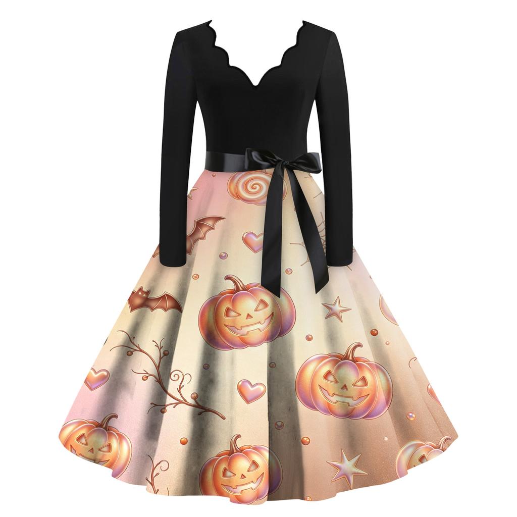 Women's Halloween Printed Maxi Dress for Costume Parties and Holiday Events
