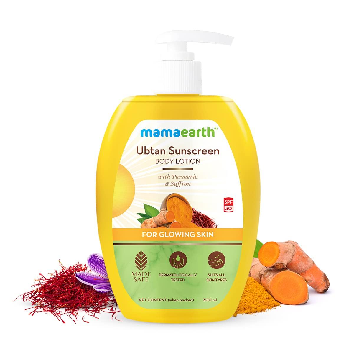 

Mamaearth Ubtan Sunscreen Body Lotion SPF 30 With Turmeric & Saffron For Glowing All Skin 300 Ml 300 ML