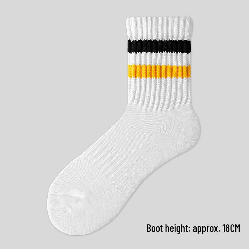 Herren Verdickte Baumwoll-Mittelschaftsocken - Gestreift, Schweißabsorbierend, Ideal für Herbst-/Wintersport und College-Stil.