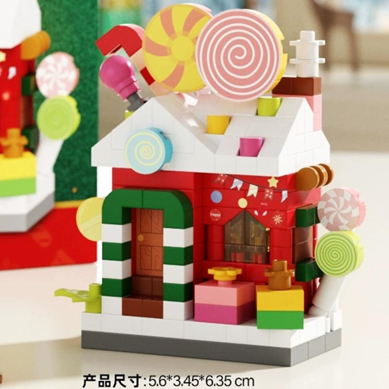 DIY Christmas Santa Snowman Claus Socks Eve Architecture Store Street View Xmas Tree Snow House Building Blocks Kit Toy