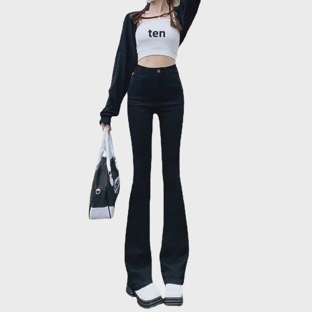Women's High Waist Plush Flared Jeans - Winter Slim Fit Mopping Pants