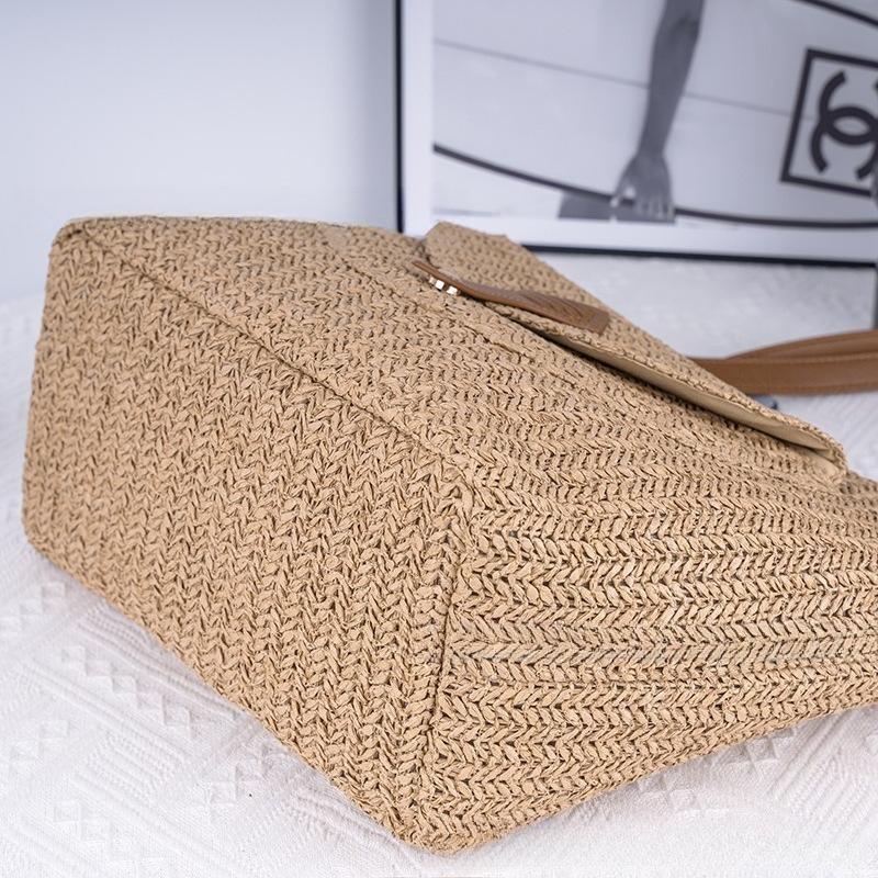 Ins Simple Fashion Straw Woven Bag Shoulder Paper Rope Pastoral Style Handmade Weaving Bag Lady Beach Bag Large Capacity Women