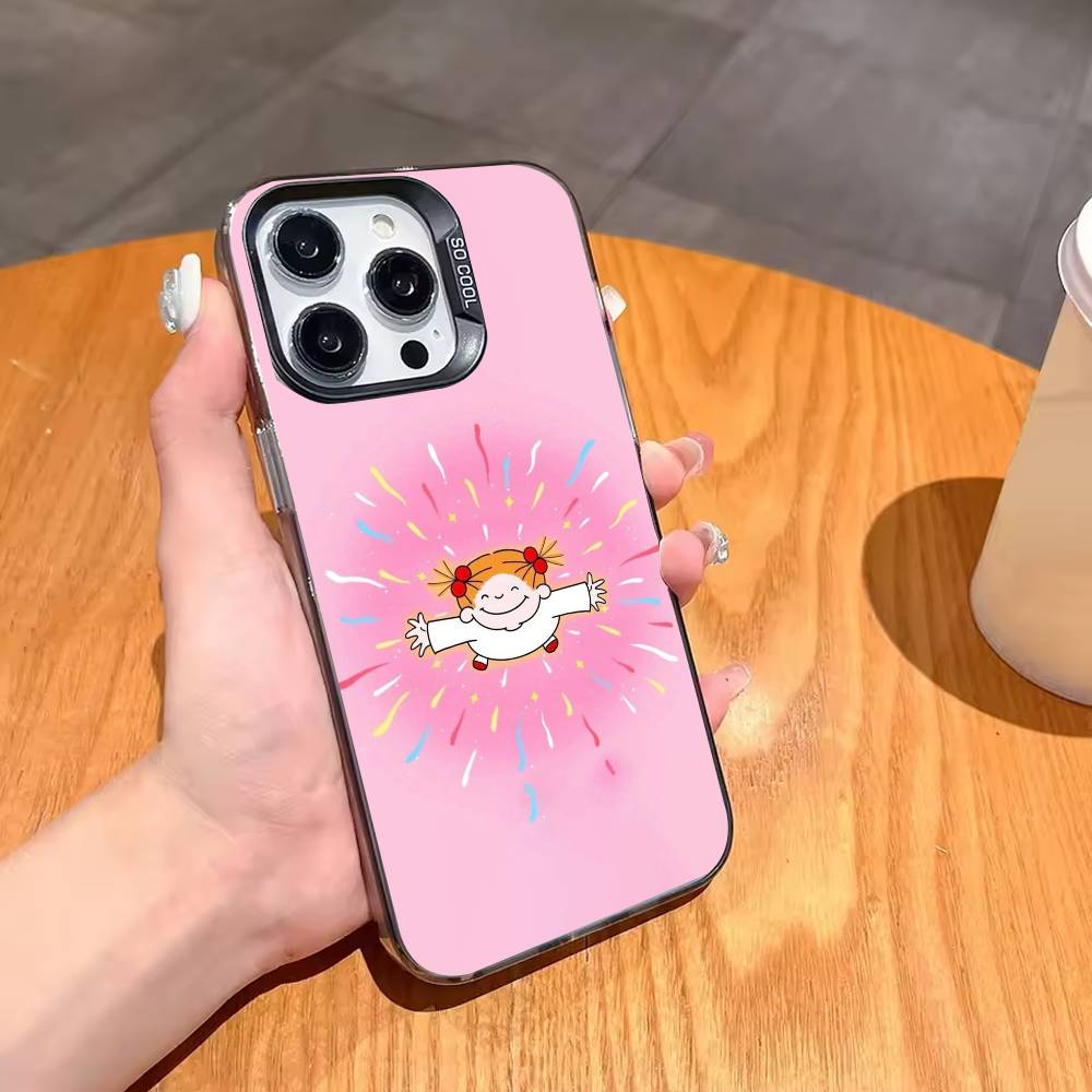 Cute Cartoon Art COCO-chanS Phone Case For iPhone17 16 15 14 13 12 Pro Max Grey Black Matte Laser Metallic Aurora Funda