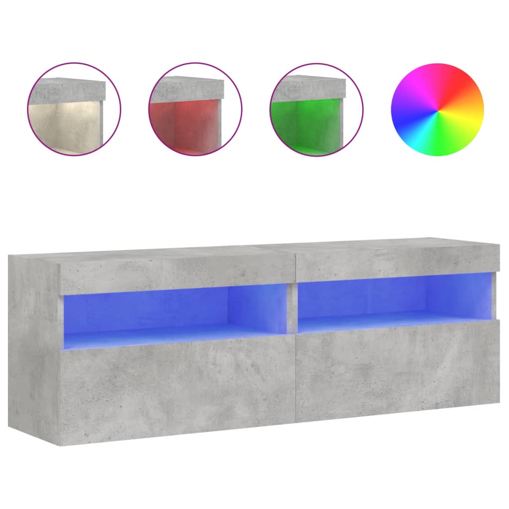 Vidaxl Wall-Mounted TV Cabinets with LED, 2 Pcs., Concrete Grey, 60X30X40 Cm