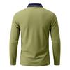 Autumn Mens Solid Long Sleeve Polo Shirt Contrast Striped Lapel Collar Button Placket Breathable Golf Casual Wear Tees