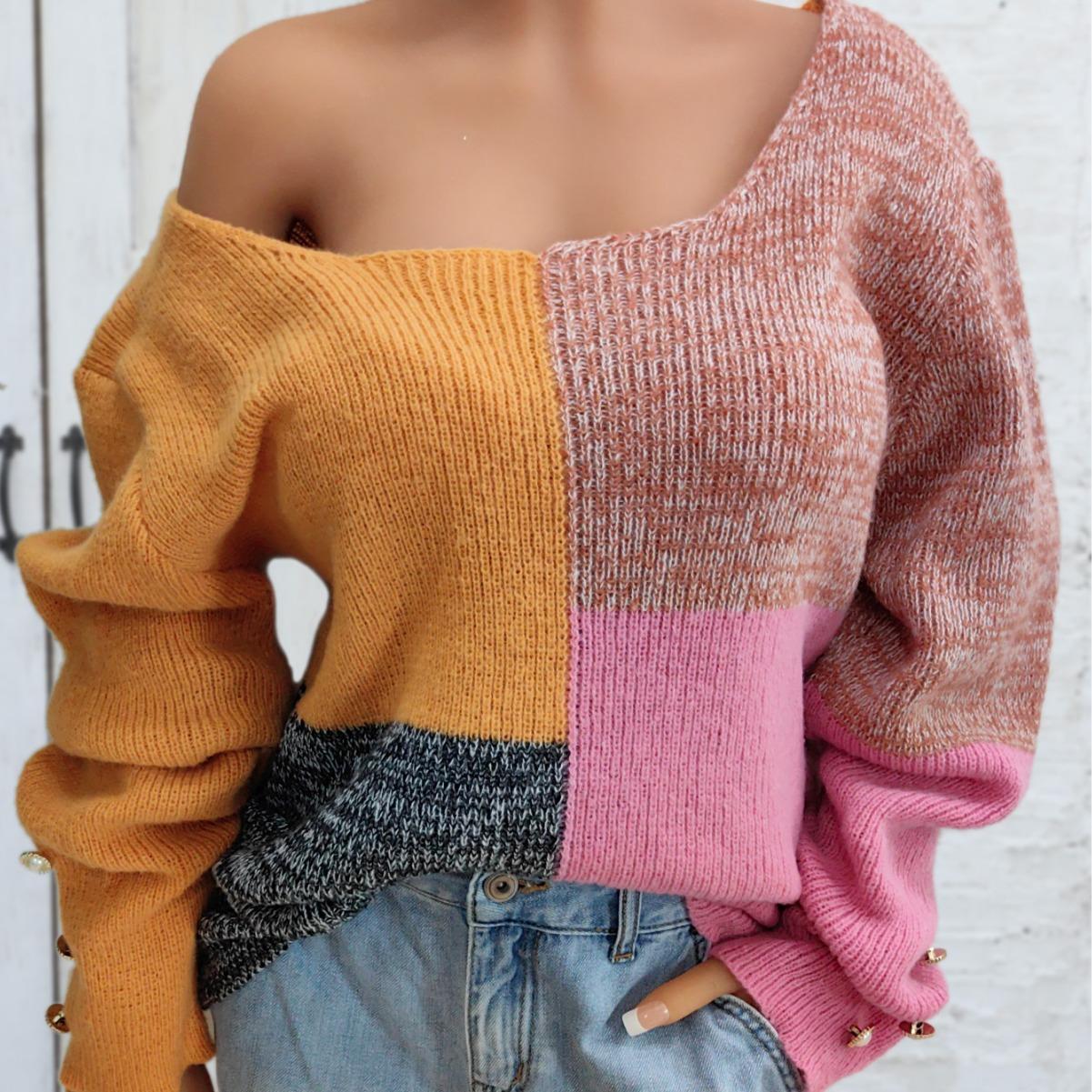 

Женский осенне-зимний свитер с квадратным вырезом и U-образным вырезом, разноцветный свитер с пуговицами XL разноцветный