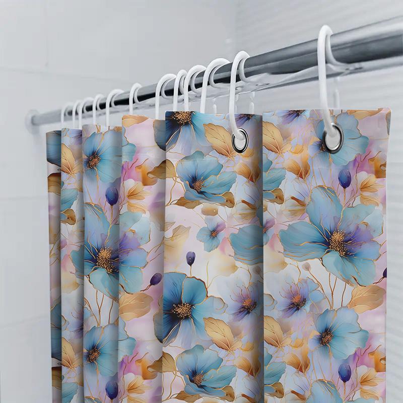 Blue Flowers Shower Curtain Bathroom Decor Waterproof Fabric Wall Hanging Home Decoration Modern Style 3D Print Pattern Personal