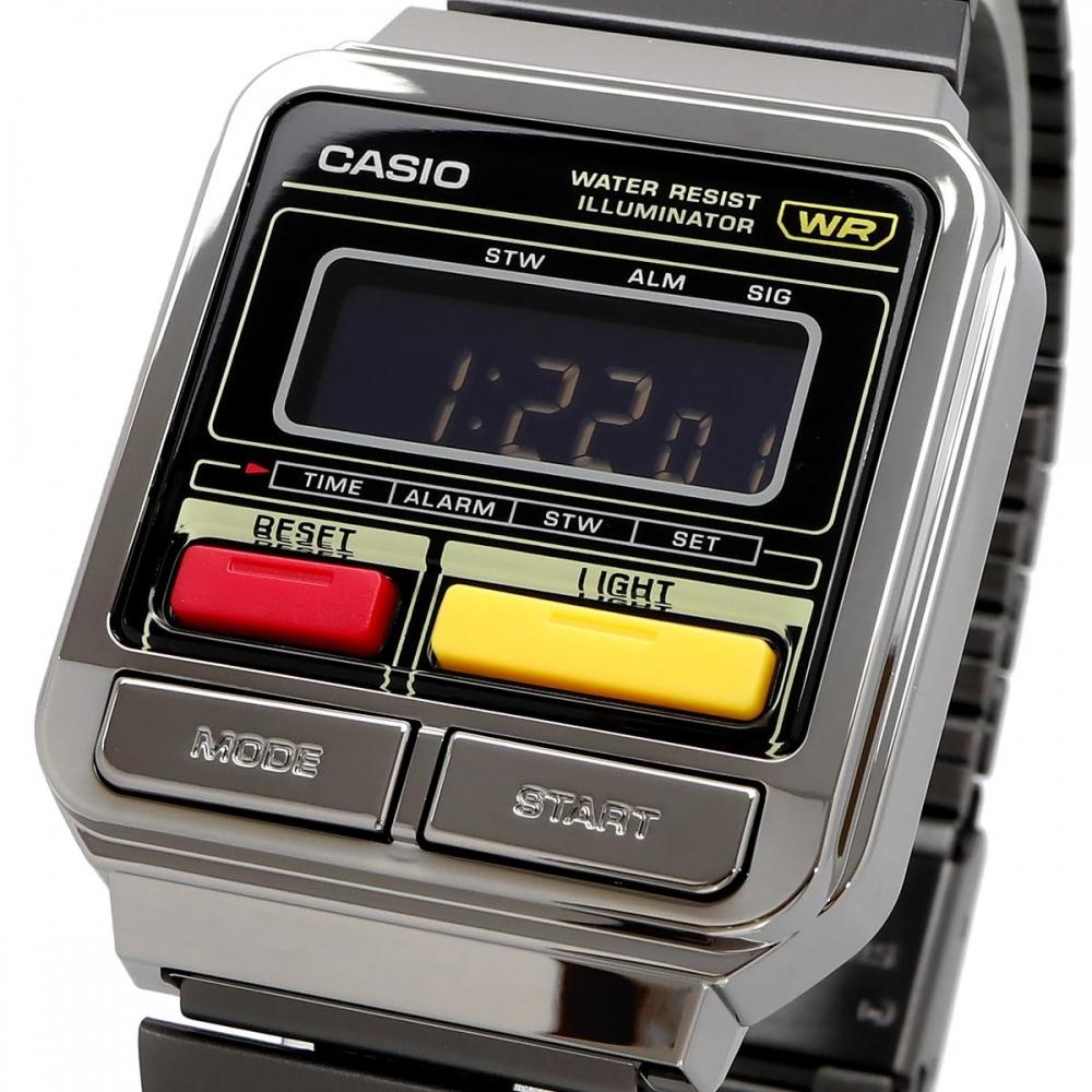 Casio Montre numérique CASIO Vintage Series A120WEGG-1B unisexe avec bracelet en métal gris foncé métallisé modèle outre-mer