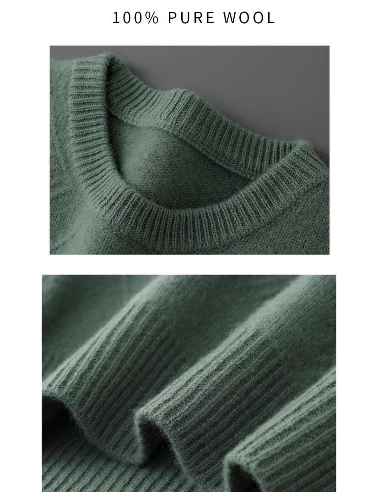 Men's Diamond Jacquard Pure Wool Pullover - Thick, Soft, and Smooth Round Neck Sweater for Autumn/Winter 2025.