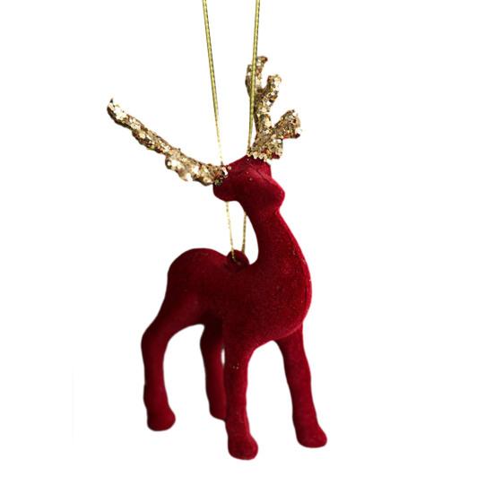 Christmas Ornaments Red Flocking Bell Wreath Snowfall Elk Pendant Snowy Winter Decor for Tree Hanging