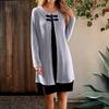 Ladies' Casual Fashion Contrasting Color Stripe Fake Two-piece Set Button Up Dress