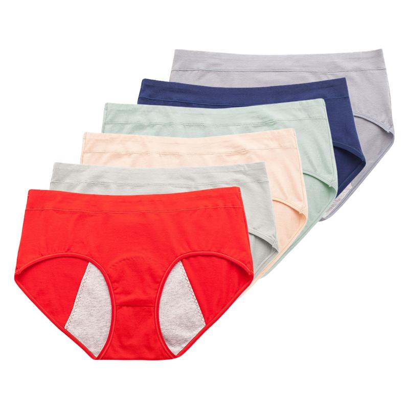 6PCS Ladies Leakproof Menstrual Panties Cotton Mid Rise Soft Breathable Daily Underwear