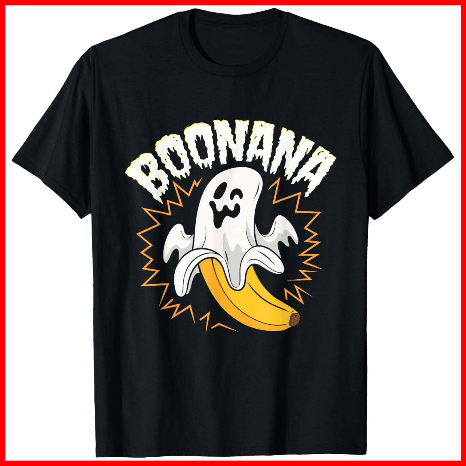 Boonana Cute Ghost Banana Halloween Costume Black Cotton T-Shirt S-5XL M