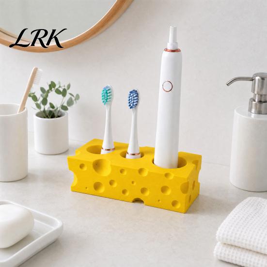 Three-hole Toothbrush Holder Holder, 3-Hole Partitioned Storage, Creative Cheese Shape Organizer, Drip Dry with Hollow Drainage Structure Stand