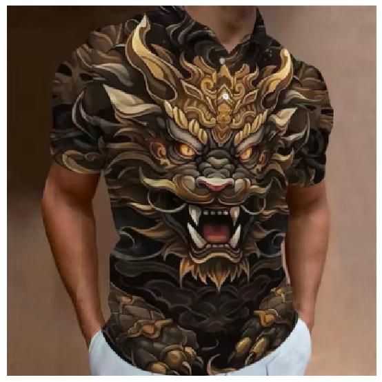 Men's Polo Shirt Animal Print Fashion Casual Loose Streetwear Turn-down Collar Top