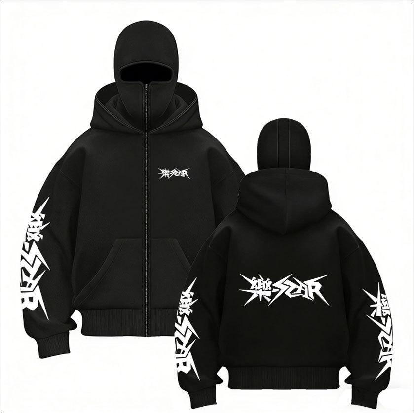 Stray Kids Skz Harajuku Printed Stray Kids Double Hood Zip-Up, Harajuku Print SKZ Hoodie for STAY Two-hat Zip-up Shirt for Men and Women