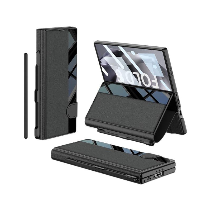 Shell Film, Integrated Pen Slot, Plain Leather Bracket, Folding Screen, Anti-drop Flip , Leather Case, Suitable for Samsung Z Fold1 Phone Case