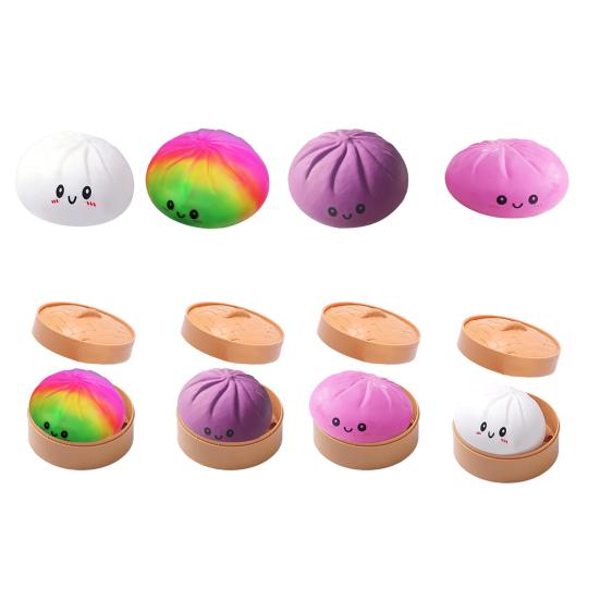 Smiling Steamed Bun Stress Ball with Steamer Anti-Anxiety Cartoon Dumpling Squeeze Toy Soft Simulated Dough Ball Fidget Sensory Toy