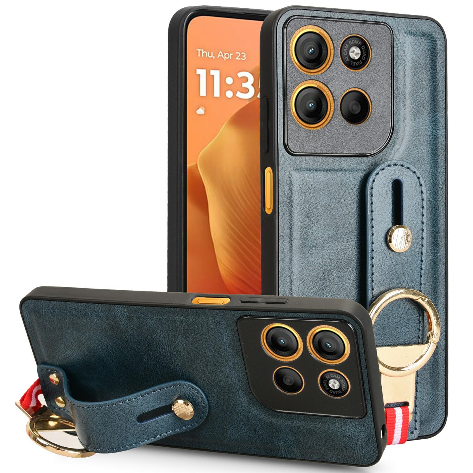 

Чохол для Motorola Moto G15 4G/G15 Power 4G, ремінець, підставка, шкіра+ПК+ТПУ, чохол для телефону з відкривачкою для пляшок Blue