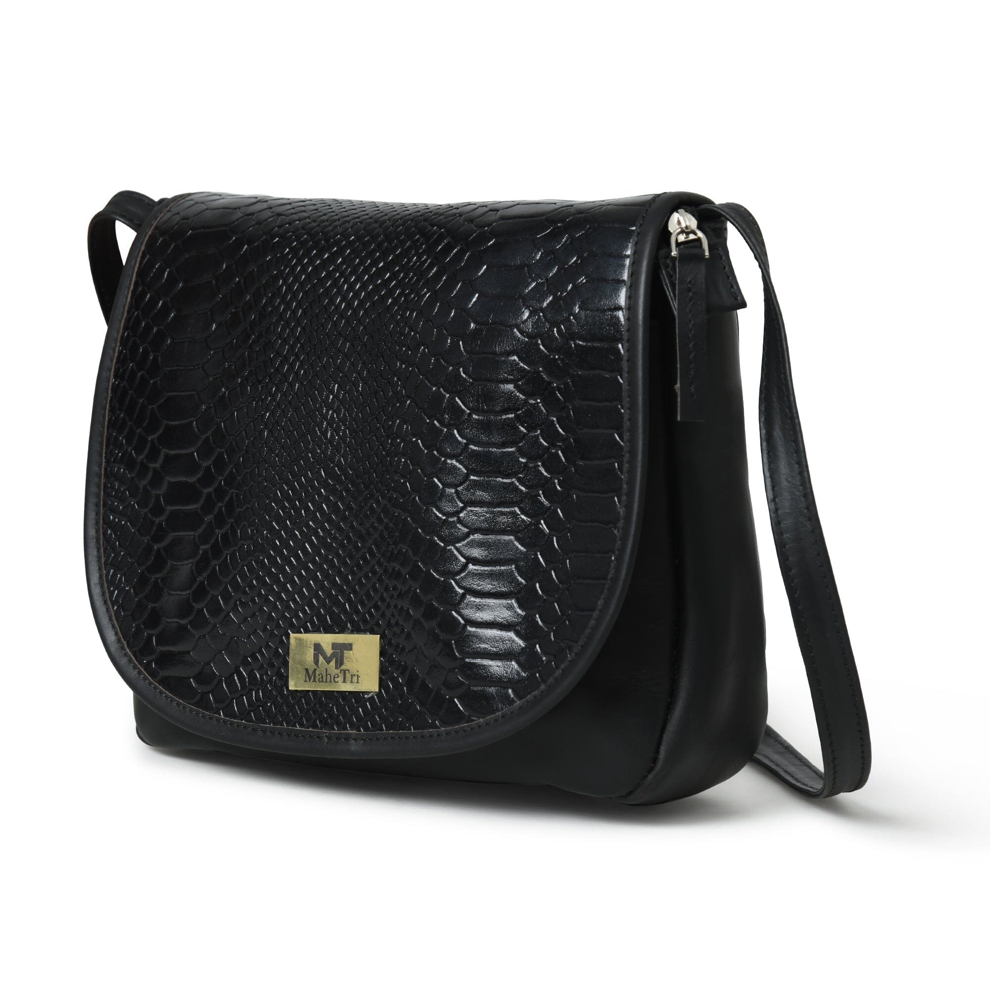

MaheTri Croco Satchel- Black Crossbody Sling Leather Bag For Girls & Womens For Everyday use 10 Inch чёрный