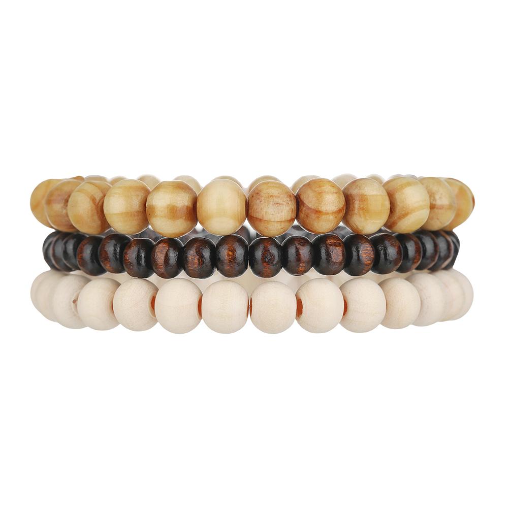Best-selling Multi-layer Buddha Wood Bead Bracelets Sets Men's Retro Style Multi-layer Elastic Thread Adjustable Wooden Bracelet