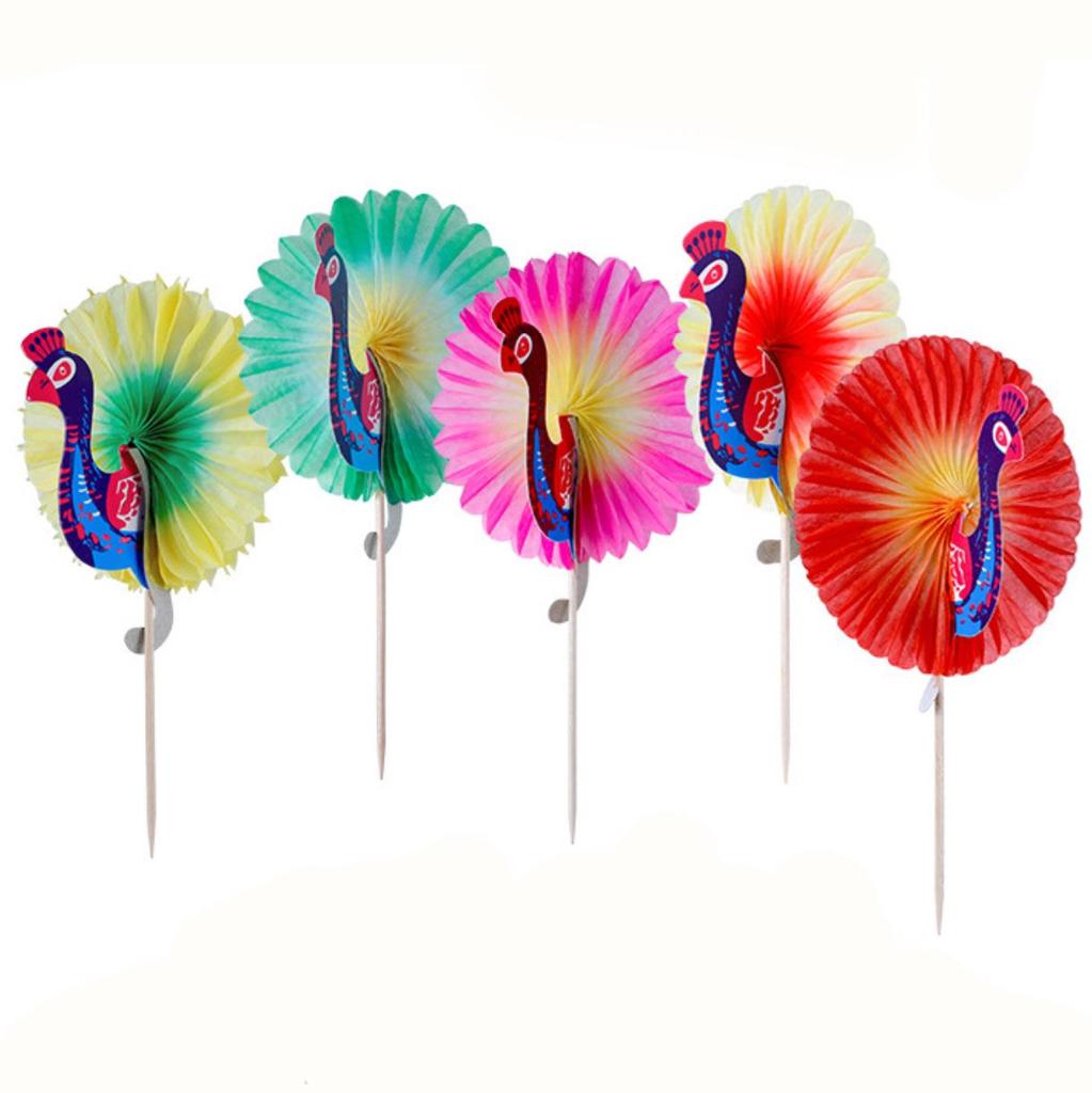 Cocktail Umbrella Set: Watermelon, Coconut Tree, Honeycomb Fruit, Flamingo, Pineapple Decorations