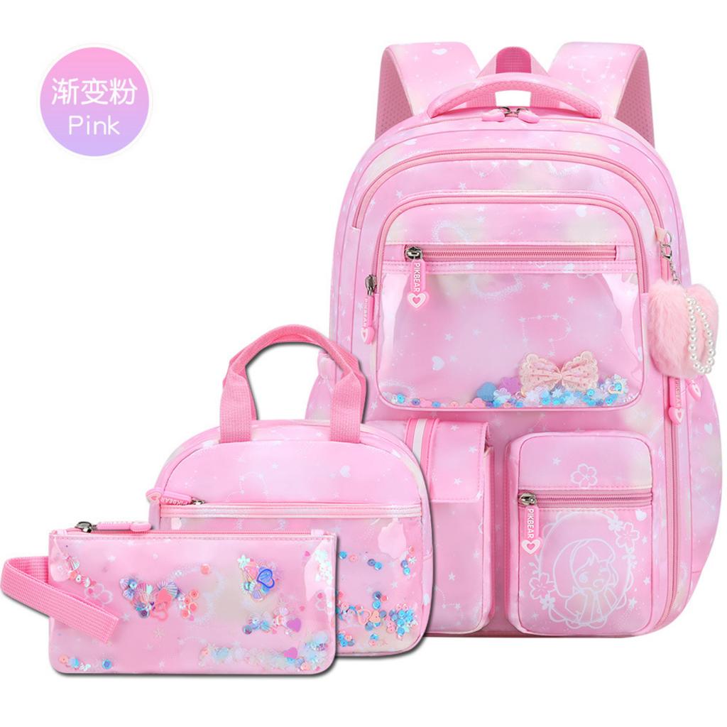 Mädchen Rucksack mit Aufdruck, Lunchtasche und Federmäppchen Set