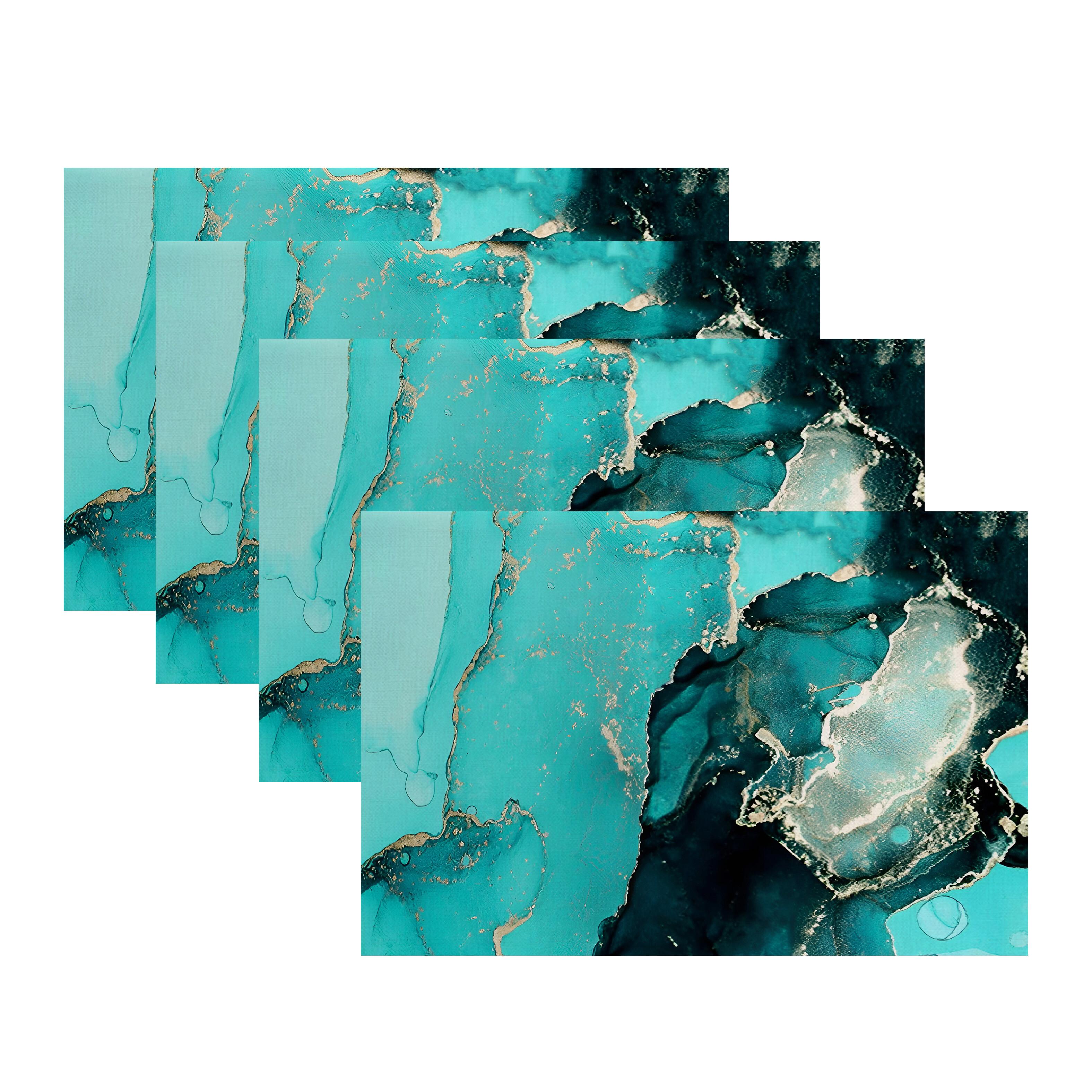 

Marble Placemats Set of 4 Teal Gray Blue Table Mats Heat Resistant Washable Kitchen Dining Decor Modern Luxury Style 4Pcs-30X45cm(12X18in