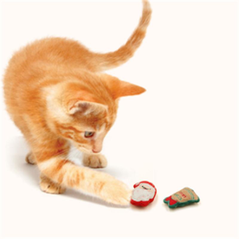 Christmas Plush Cartoon Cat Toy Design Builtin Cat Mint Fun Pet Chew Toy