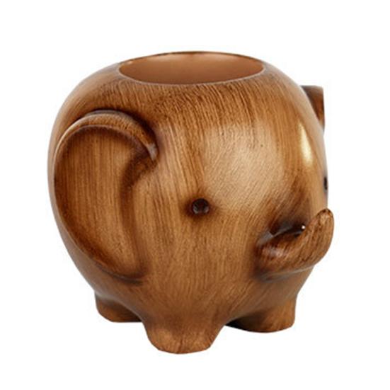 Elephant Pen Holder Resin Desktop Mascot Animal Figurine Storage Cup Makeup Organizer for Office Home School Decor