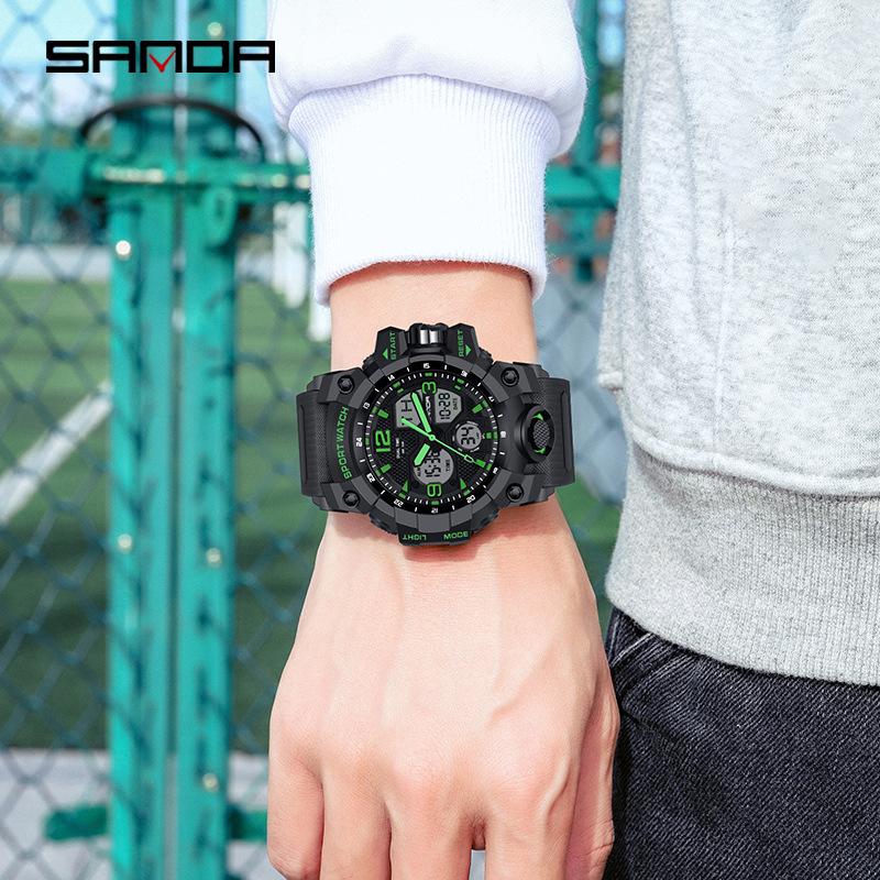 Sanda Fashion Waterproof Dual-Display Sports Watch with Luminous Features for Teens