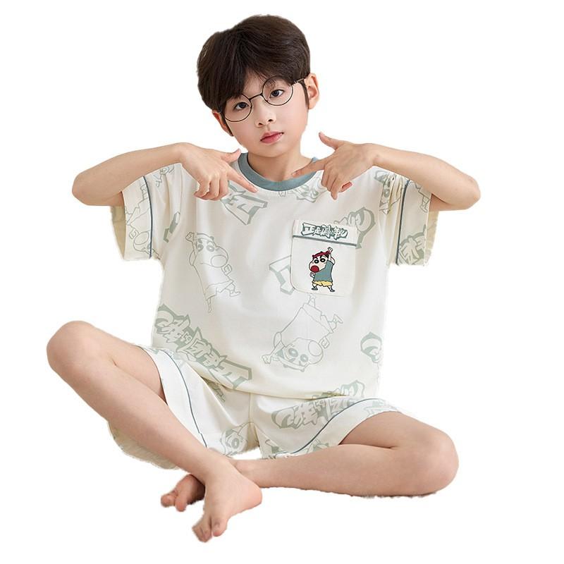 Boys Modal Short Sleeve Pajama Set Lightweight Cartoon Home Wear Kids 8 Years