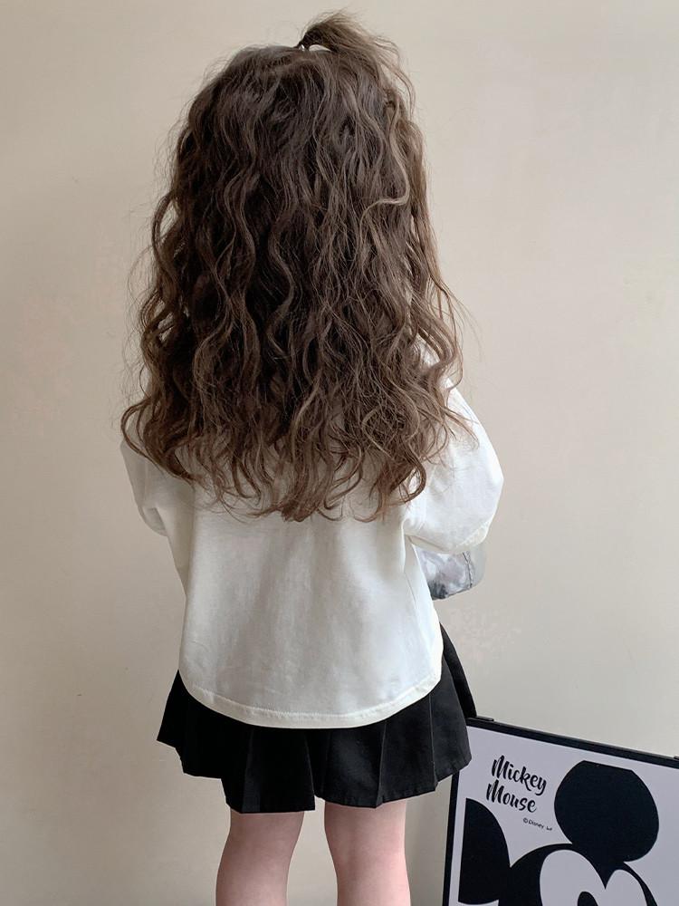 Girls' Spring & Autumn Korean Style Two-in-One Cartoon Print Long Sleeve T-Shirt - Stylish & Casual