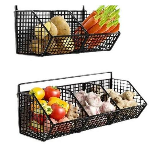 Wall-Mounted Storage Basket for Scallions, Ginger, and Garlic
