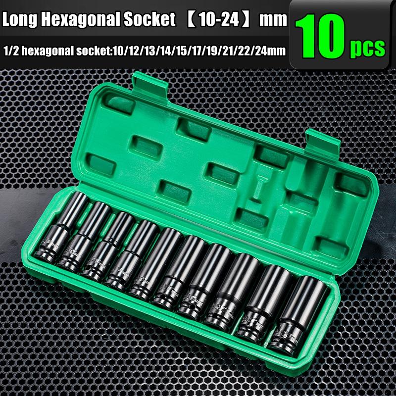 1/2 Sleeve Combination Drive Extended Socket Hexagonal Impact Sleeve Set with Portable Storage Case 8-32mm Torque for Car Repair