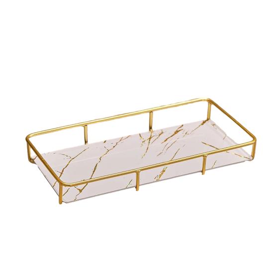 

Bathroom Storage Rack Iron Frame Marble Pattern Tray Large Capacity Organizer for Toiletries Cosmetics Jewelry S