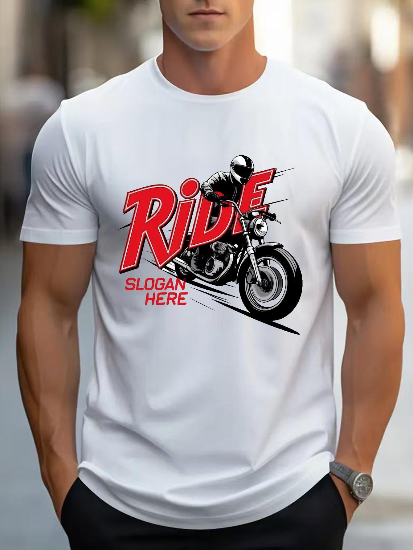 Motorcycle Graphic T-shirt - Stretch Knit Fabric Tee with Ride Design XXL
