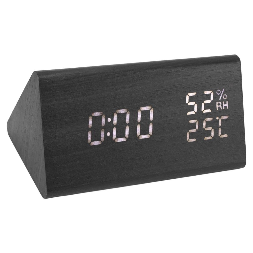 Wooden Digital Alarm Clocks LED Display Temperature Humidity Alarm Clocks for Bedside Bedroom Dormit