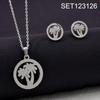 Women's Luxury Titanium Steel Necklace & Earring Set: EKG Coconut Tree & Heart Design, Non-Fading Jewelry