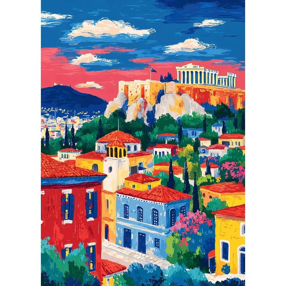 Prague Tokyo Cityscape Painting Colorful Lisbon Street with Tram Amsterdam Canal Scene Poster Canvas Print Room Home Decor 21X30CMNo Framed
