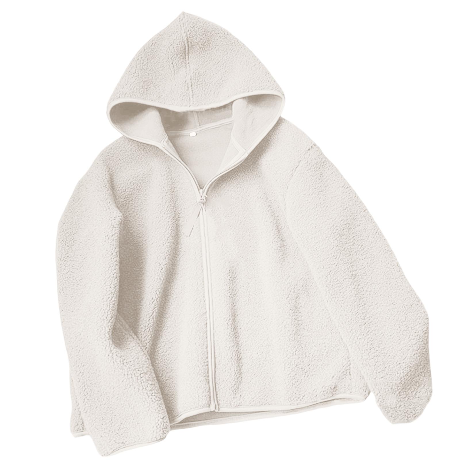 

Women s Casual Hooded Zip-up Warm Solid-color Long-sleeve Coat XL бежевый