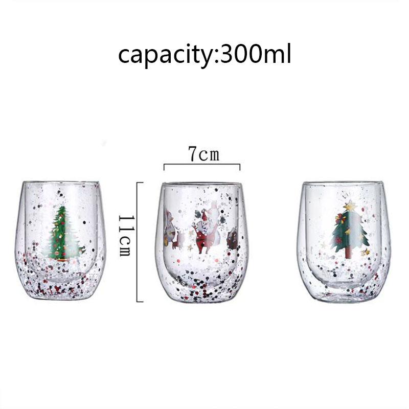 Double Wall Glass Cup Christmas Tree/Snowman Heat-insulated Espresso Coffee Mug Milk Tea Cup Party Juice Drinking Gift 300ml