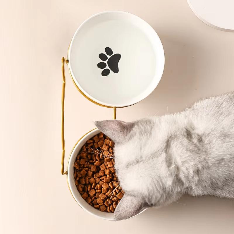 Pet Ceramic Bowl Cat Food Bowl Cervical Protection Pet Supplies Dog Drinking Water Bowl Cat Food Feeding with Raised Stand