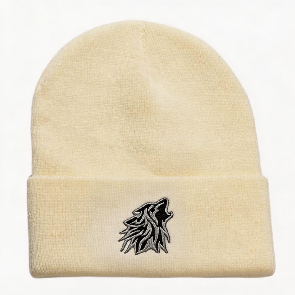 Popular Wolf Head Embroidery Knitted Hat Autumn and Winter Warm Men's and Women's Outdoor Adult Wool Hat Doudou Hat