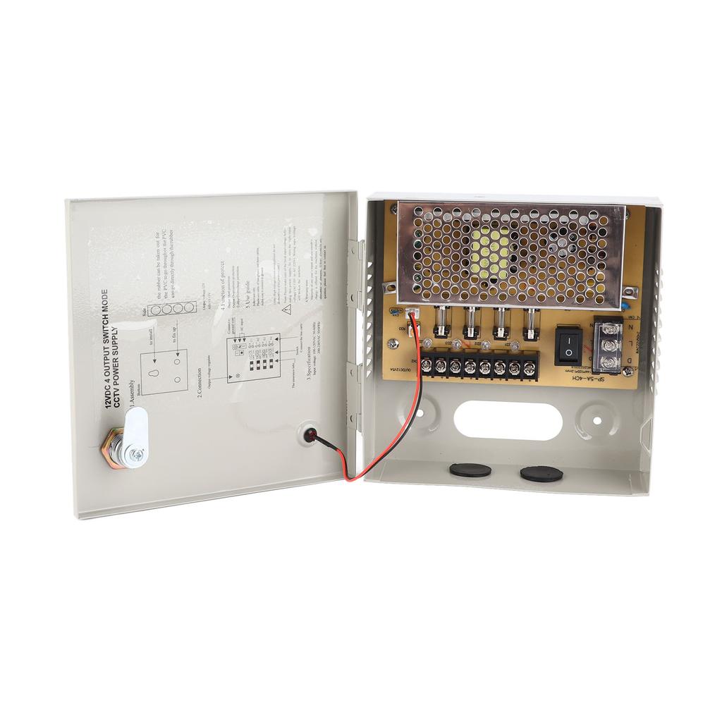 CCTV napájecí box, rozvodná krabice, 12V, 4 kanály, pojistka 5A, 110V/220V s kovovým krytem