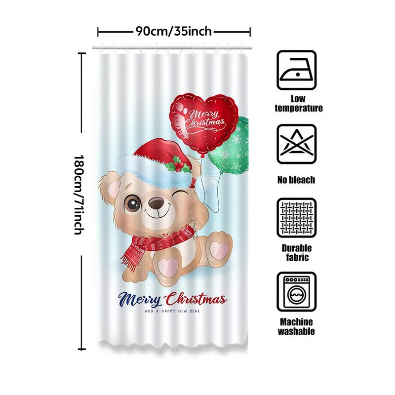 Tuniu Charming Christmas Bear Bathroom Shower Curtain Festive Holiday Decor Cute Animal Print Waterproof Fabric Backdrop