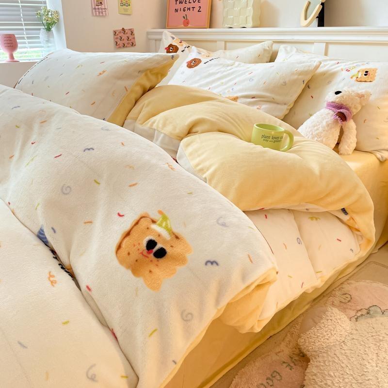 Thickened Milk Fleece Bed Four-Piece Set, Double-Sided Fleece Coral Fleece Quilt Cover, Bed Sheet Three-Piece Set