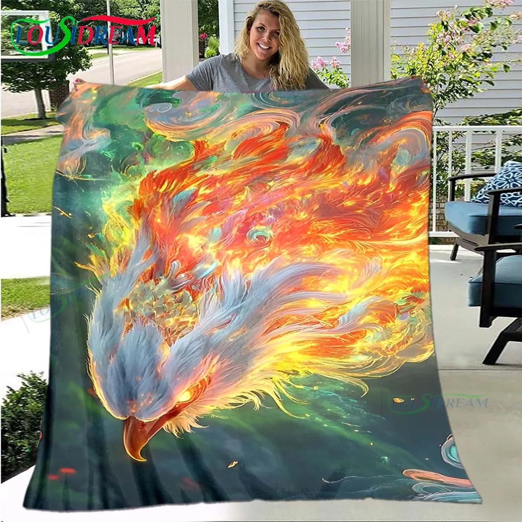 3D Popular Mythical Beast Phoenix Blanket,Flannel Throw Blanket for Home Bedroom Bed Sofa Picnic Office Hiking Leisure Nap Gift